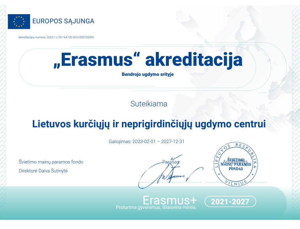 LKNUC – Erasmus+ akredituota įstaiga bendrojo ugdymo srityje